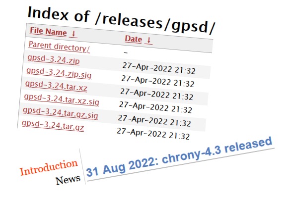New gpsd v3.24 and chronyd v 4.3 releases.
